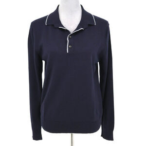 Lufian Sweater Womens Large Navy Blue Wool Blend Henley Pullover Preppy Academia